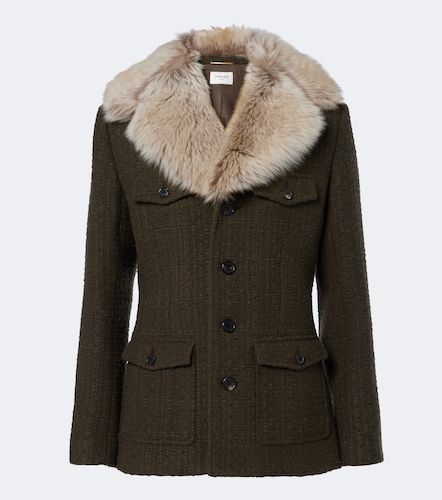 Shearling-trimmed wool-blend tweed jacket - Saint Laurent - Modalova