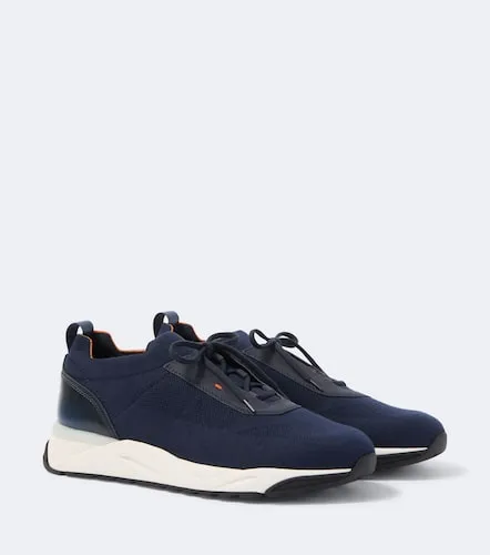 Leather-trimmed knitted sneakers - Santoni - Modalova