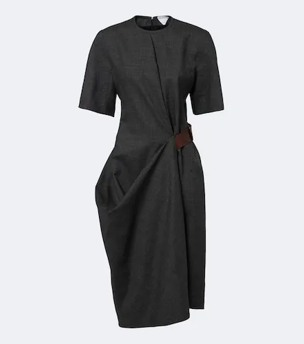 Midikleid aus Wolle mit Leder - Bottega Veneta - Modalova