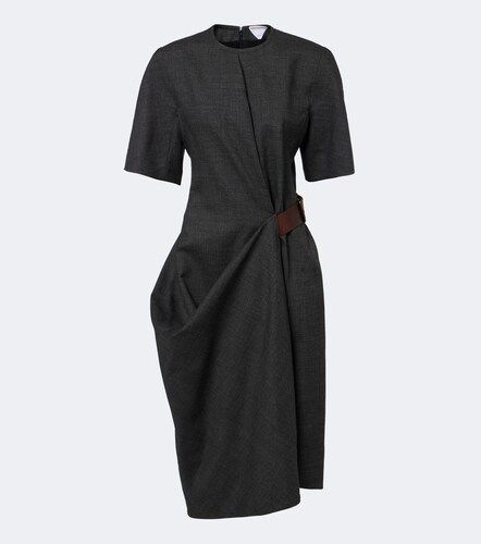 Midikleid aus Wolle mit Leder - Bottega Veneta - Modalova