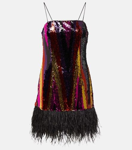 Feather-trimmed sequined minidress - Rebecca Vallance - Modalova