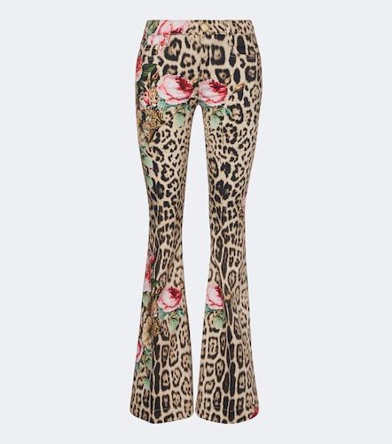 Jeans flared con stampa leopardata e floreale - Roberto Cavalli - Modalova