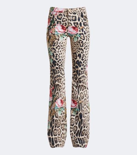 Leopard-print floral flared jeans - Roberto Cavalli - Modalova