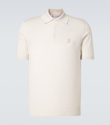 Polo de piqué de algodón con logo - Brunello Cucinelli - Modalova