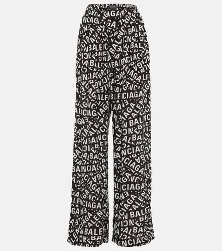 Logo high-rise wide-leg silk pants - Balenciaga - Modalova