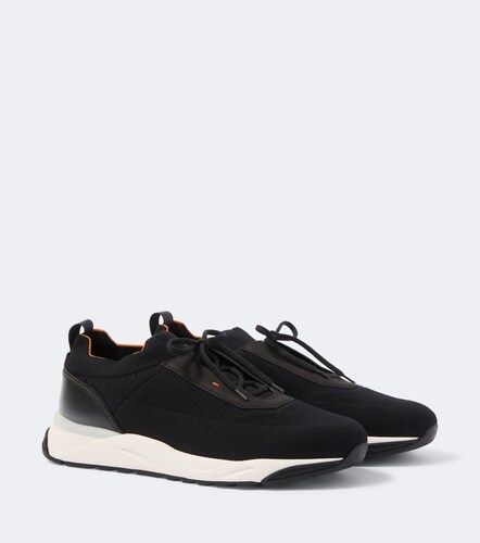 Leather-trimmed knitted sneakers - Santoni - Modalova