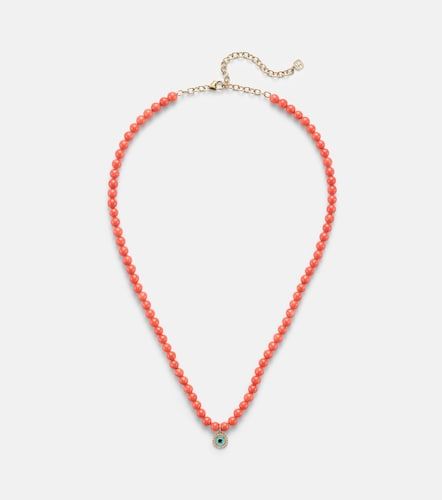 Collana Evil Eye in oro giallo 14kt e corallo con perline e diamanti - Sydney Evan - Modalova