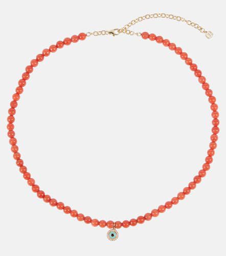 Evil Eye 14kt gold and coral beaded necklace with diamonds - Sydney Evan - Modalova