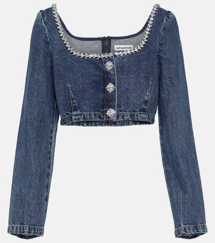 Top cropped de denim adornado - Self-Portrait - Modalova