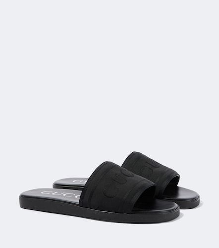 Ciabatte in canvas e pelle con logo - Gucci - Modalova