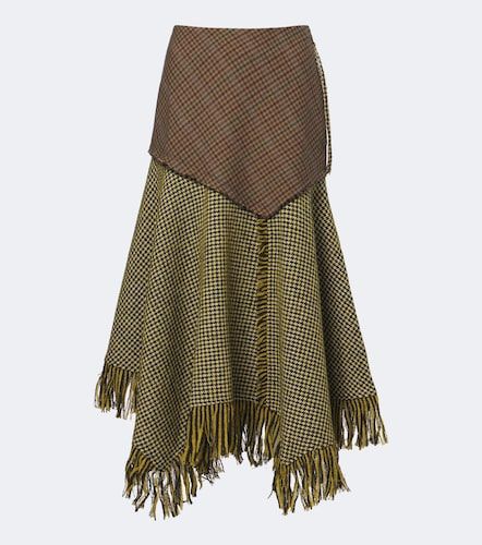 Fringed houndstooth wool-blend midi skirt - Ganni - Modalova
