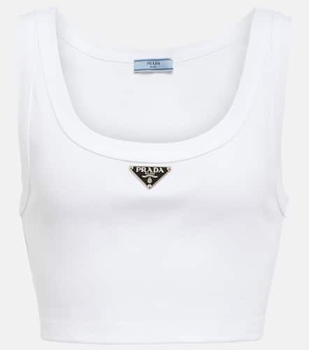 Top cropped in jersey di cotone con logo - Prada - Modalova