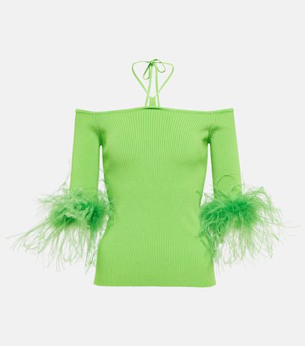 Feather-trimmed knitted top - Giuseppe di Morabito - Modalova