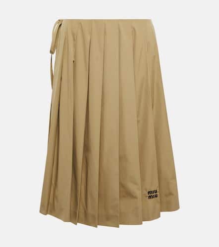 Embroidered pleated cotton midi skirt - Miu Miu - Modalova