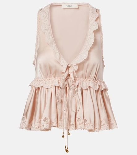 Chloé Top de satén de seda con encaje - Chloe - Modalova
