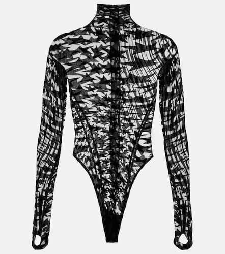 Printed mesh turtleneck bodysuit - Mugler - Modalova