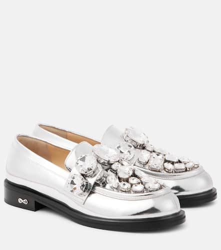 Crystal-embellished metallic leather loafers - Mach & Mach - Modalova