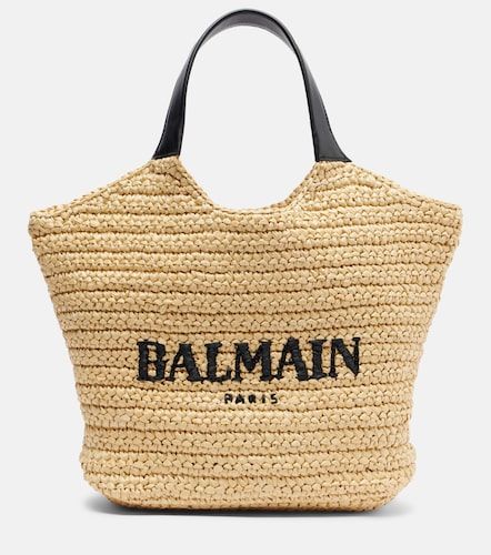 Logo raffia-effect top-handle bag - Balmain - Modalova