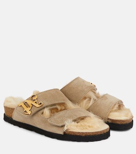 Faux fur-trimmed suede sandals - Palm Angels - Modalova