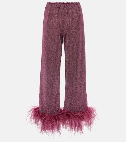 Oséree Lumière Plumage feather-trimmed lamé pants - Oseree - Modalova