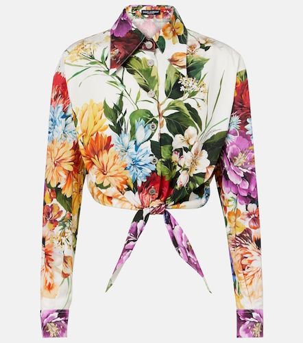 Camicia cropped in cotone con stampa floreale - Dolce&Gabbana - Modalova