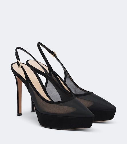 Suede-trimmed mesh platform slingback pumps - Gianvito Rossi - Modalova