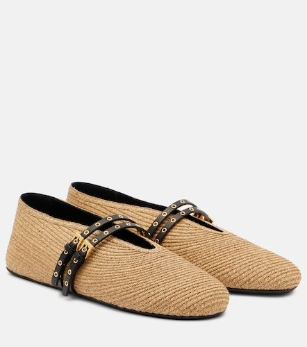 Leather-trimmed straw ballet flats - Alaia - Modalova