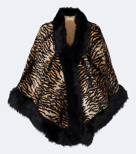 Olympe printed shearling poncho - Nour Hammour - Modalova