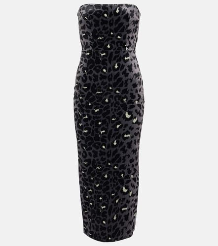 Leopard-print strapless velvet midi dress - Alex Perry - Modalova