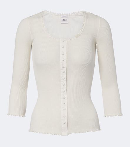 Chloé Top in jersey di cotone e seta a coste - Chloe - Modalova