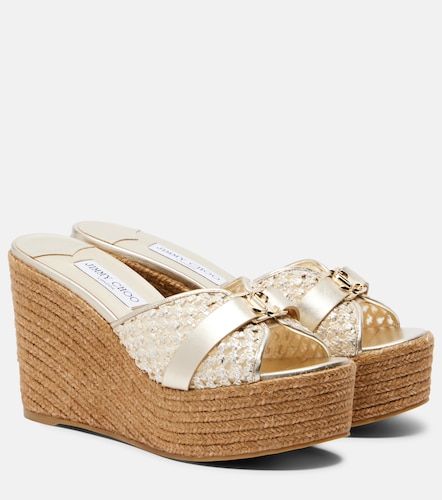 Leda raffia-trimmed leather wedge espadrilles - Jimmy Choo - Modalova