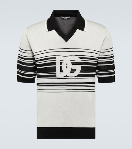 Polo de seda jacquard a rayas con logo - Dolce&Gabbana - Modalova
