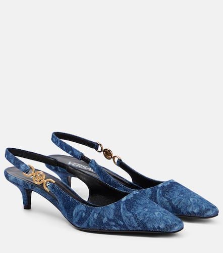 Barocco denim slingback pumps - Versace - Modalova