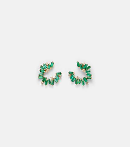 Izzy Sideway Spiral 18kt gold earrings with emeralds and diamonds - Suzanne Kalan - Modalova