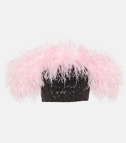 Top cropped con paillettes e piume - Self-Portrait - Modalova