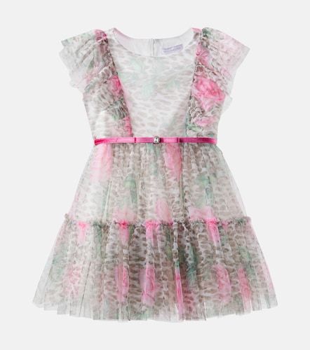 Vestido de tul estampado con volantes - Monnalisa - Modalova