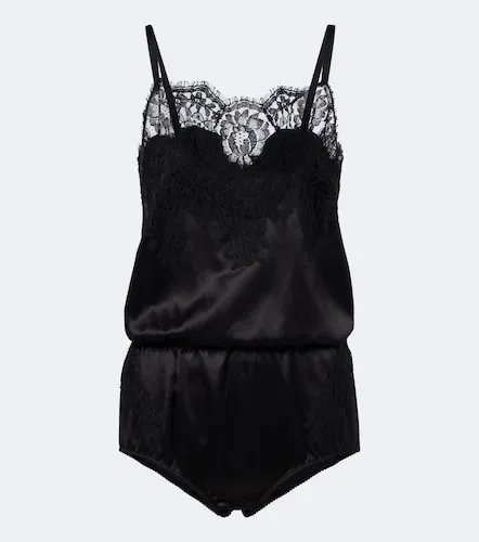 Lace-trimmed silk and cotton-blend romper - Dolce&Gabbana - Modalova