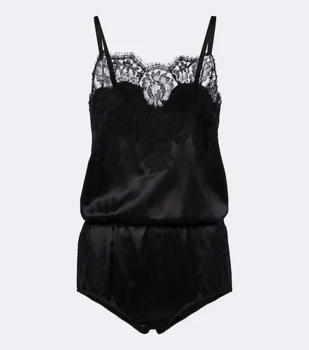 Lace-trimmed silk and cotton-blend romper - Dolce&Gabbana - Modalova