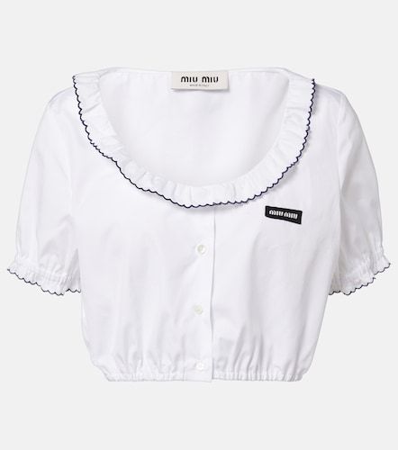 Crop top de popelín de algodón festoneado - Miu Miu - Modalova