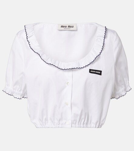 Top cropped in popeline di cotone - Miu Miu - Modalova