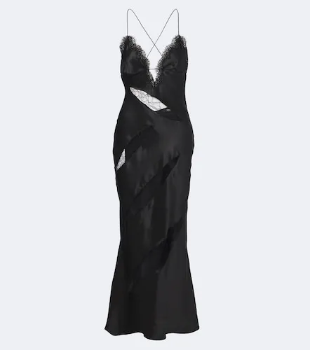 Vestido lencero de satén de seda con encaje - Roberto Cavalli - Modalova
