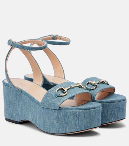Sandalias con plataforma de denim con Horsebit - Gucci - Modalova