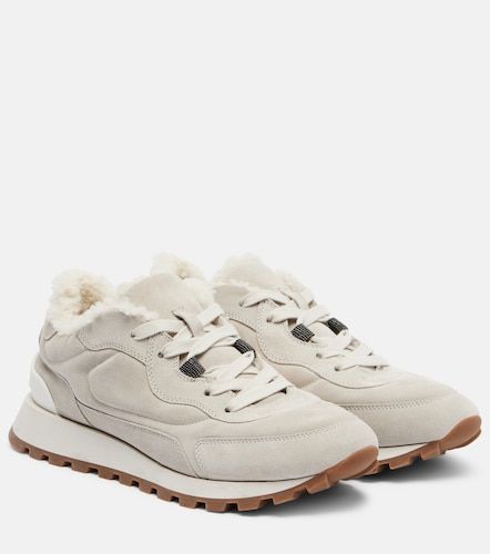 Shearling-lined suede low-top sneakers - Brunello Cucinelli - Modalova
