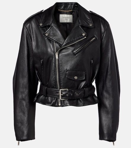 Cropped leather biker jacket - Saint Laurent - Modalova