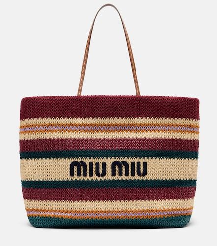 Striped woven raffia-effect tote bag - Miu Miu - Modalova