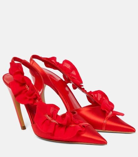 Ruffle-trimmed satin slingback pumps - Nensi Dojaka - Modalova