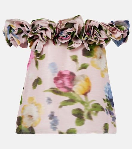 Top off-shoulders in lino e seta floreale - Carolina Herrera - Modalova