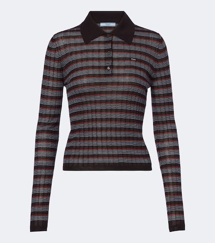 Pullover polo in cashmere e seta a righe - Prada - Modalova