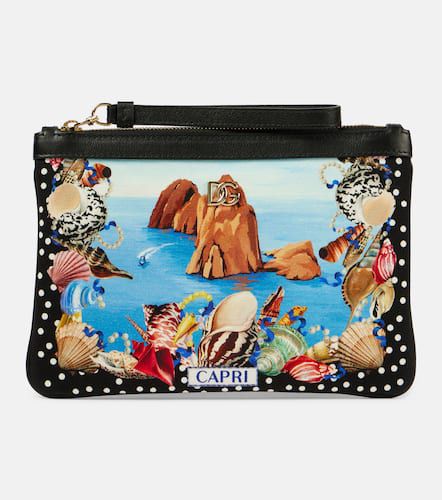 Capri printed leather-trimmed canvas pouch - Dolce&Gabbana - Modalova