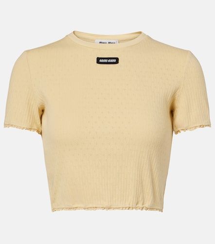 Crop top de pointelle de algodón con encaje - Miu Miu - Modalova